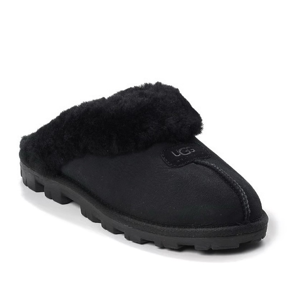 UGG | Coquette Cozy Sheepskin Slip-On Black Fur Shearling Slippers | Sz 10 - Picture 4 of 13